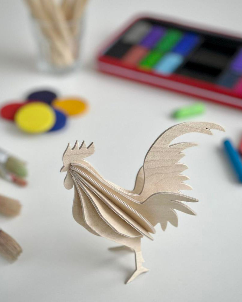 Lovi Rooster, natural wood and colors, paint yourself