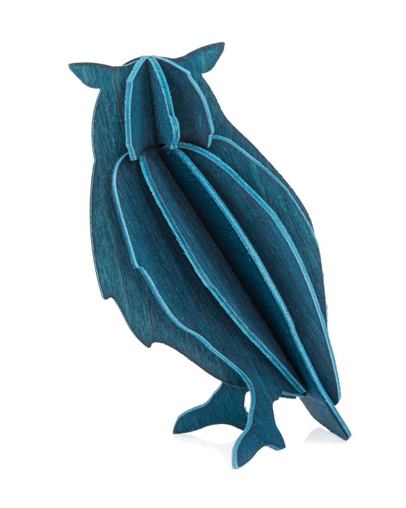 Lovi-pöllö, tummansininen, koottava puinen hahmo