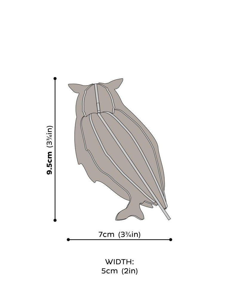 Lovi-pöllö, koottava puinen hahmo, mittakuva