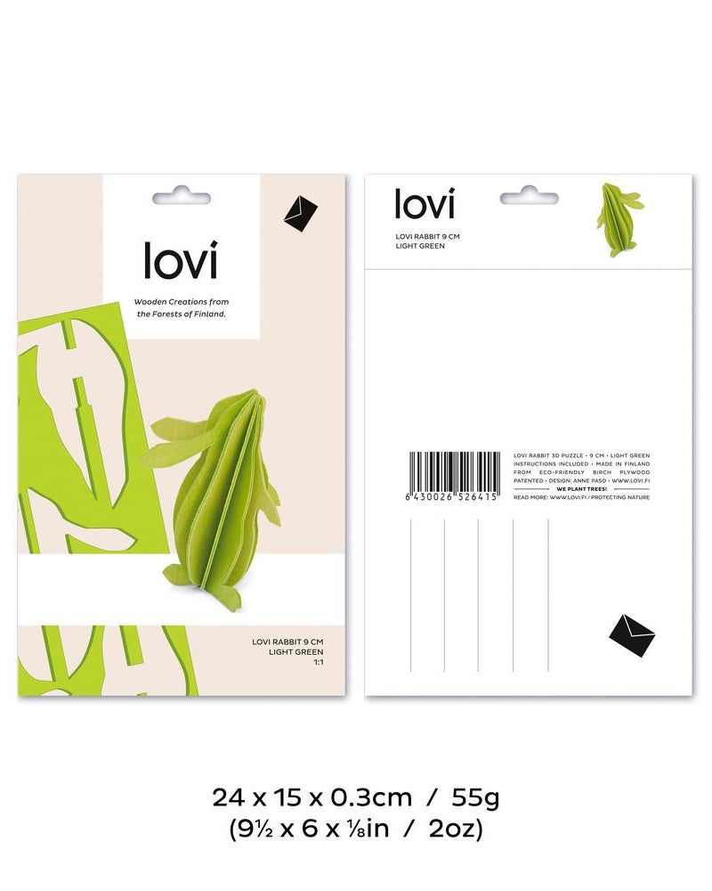 Lovi Rabbit, wooden 3D puzzle, package with measures