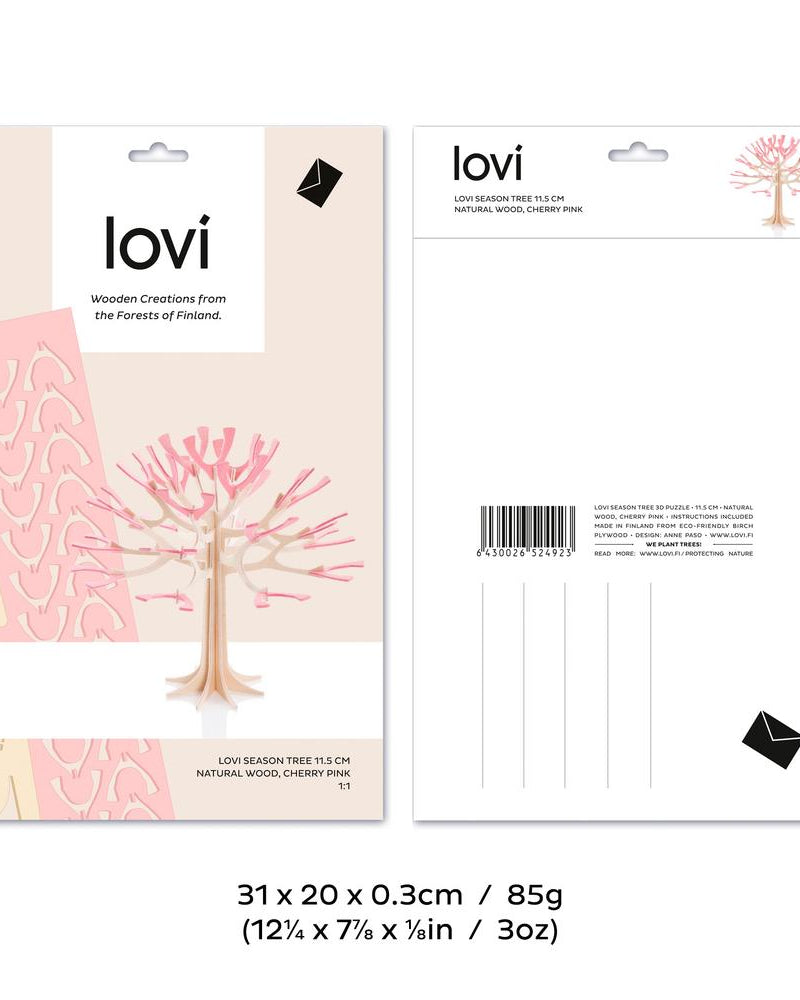 Lovi-vuodenaikapuu, koivuvanerista valmistettu, koottava puu, pakkaus, mitat ja paino