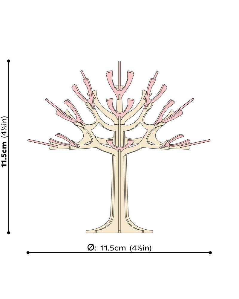 Lovi-vuodenaikapuu, vanerista valmistettu, koottava puu, mittakuva