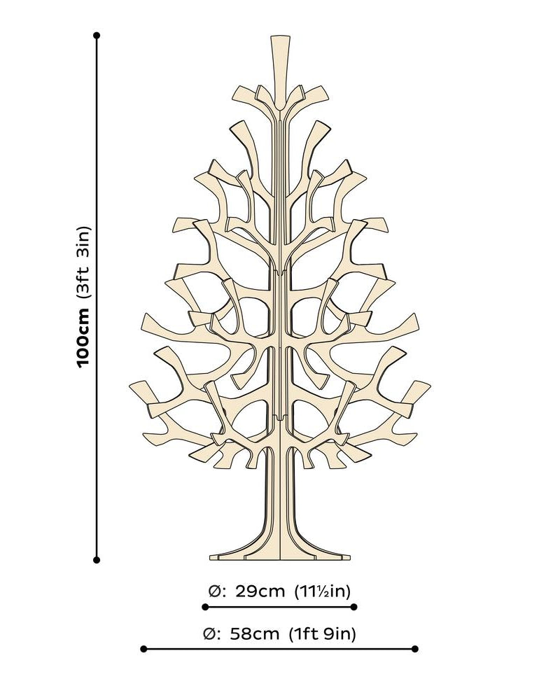 Lovi-kuusi 100cm, koottava puinen kuusi, mittakuva