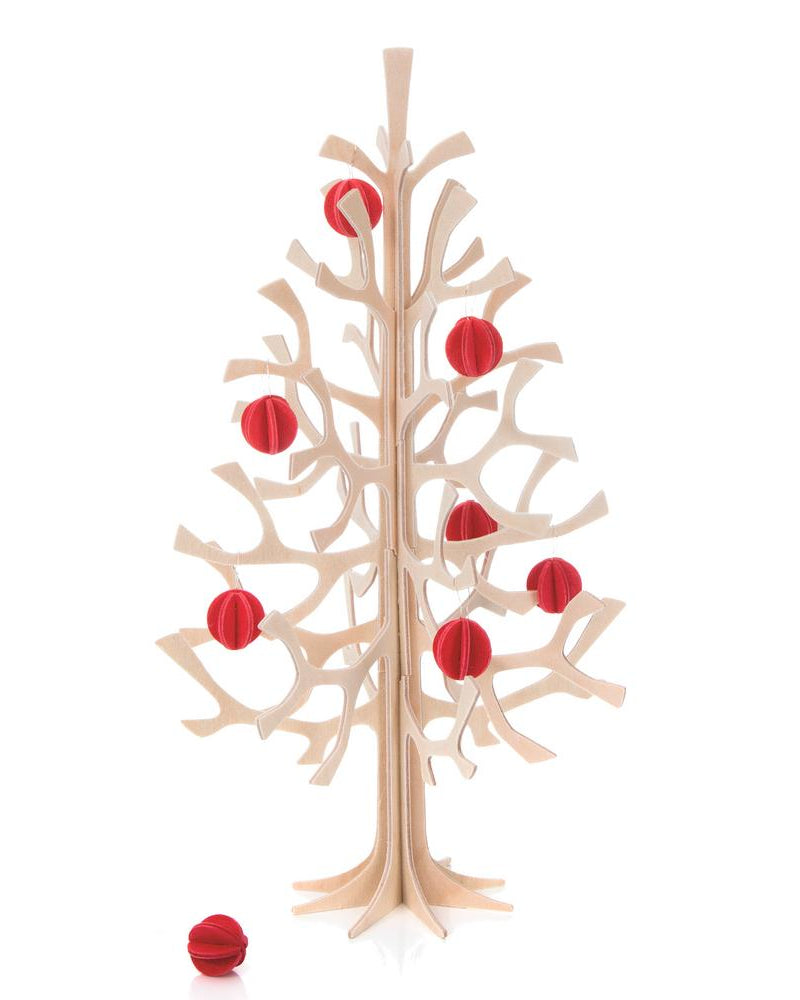 Lovi-kuusi 25cm, punaisilla minipalloilla koristeltuna