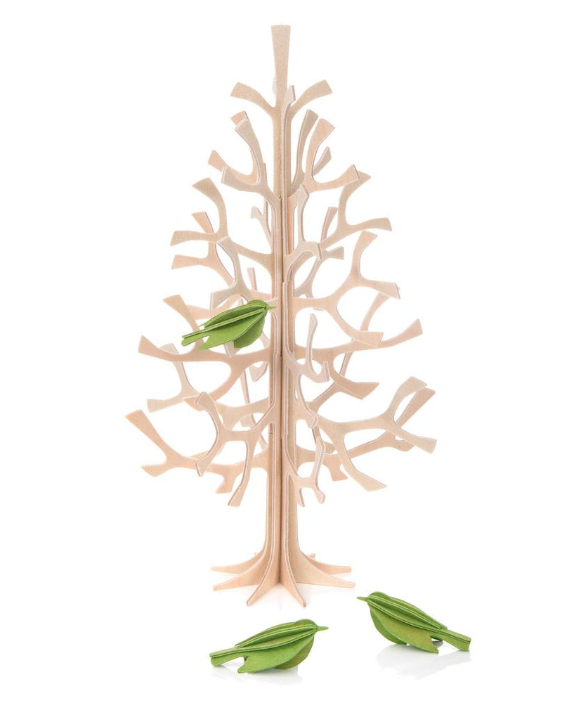 Lovi-minilinnut 25cm korkeassa Lovi-kuusessa, koottavat puiset hahmot