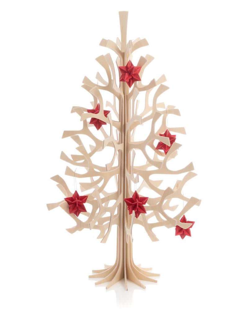 Lovi-kuusi 50cm, koristeltuna kirkkaanpunaisilla 5cm Lovi-tähdillä