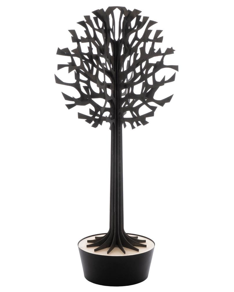 Lovi-puu 135cm, musta, koivuvanerista valmistettu, koottava puu mustassa ruukussa