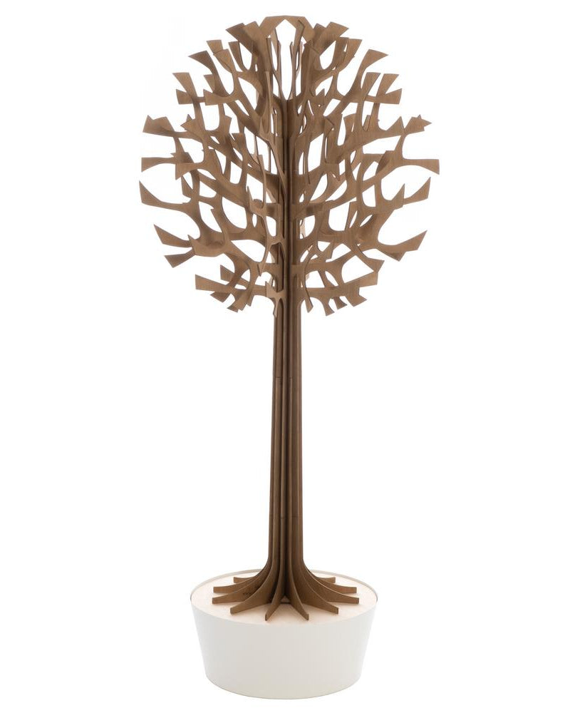 Lovi-puu 135cm, ruskea, koivuvanerista valmistettu, koottava puu valkoisessa ruukussa