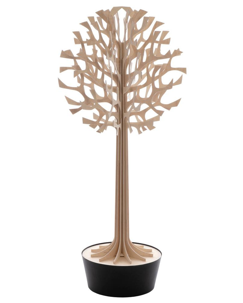 Lovi-puu 135cm, puunvärinen, koivuvanerista valmistettu, koottava puu mustassa ruukussa