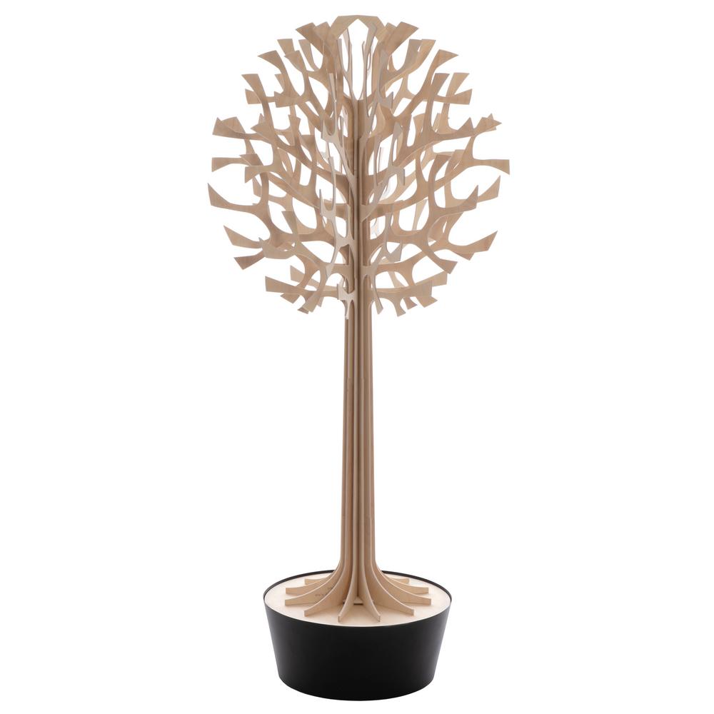 Lovi-puu 135cm, puunvärinen, koivuvanerista valmistettu, koottava puu mustassa ruukussa