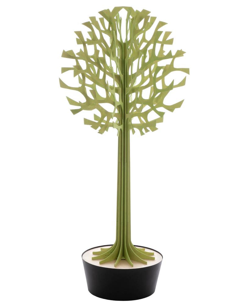 Lovi-puu 135cm, haaleanvihreä, koivuvanerista valmistettu, koottava puu mustassa ruukussa