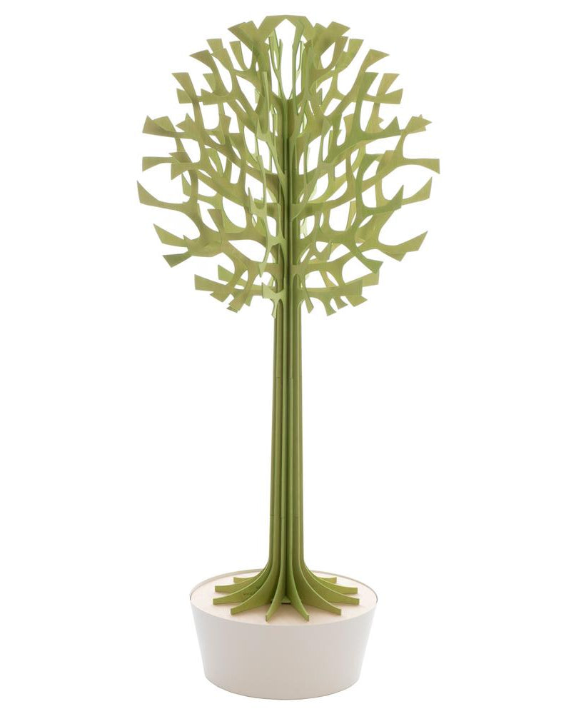 Lovi-puu 135cm, haaleanvihreä, koivuvanerista valmistettu, koottava puu valkoisessa ruukussa