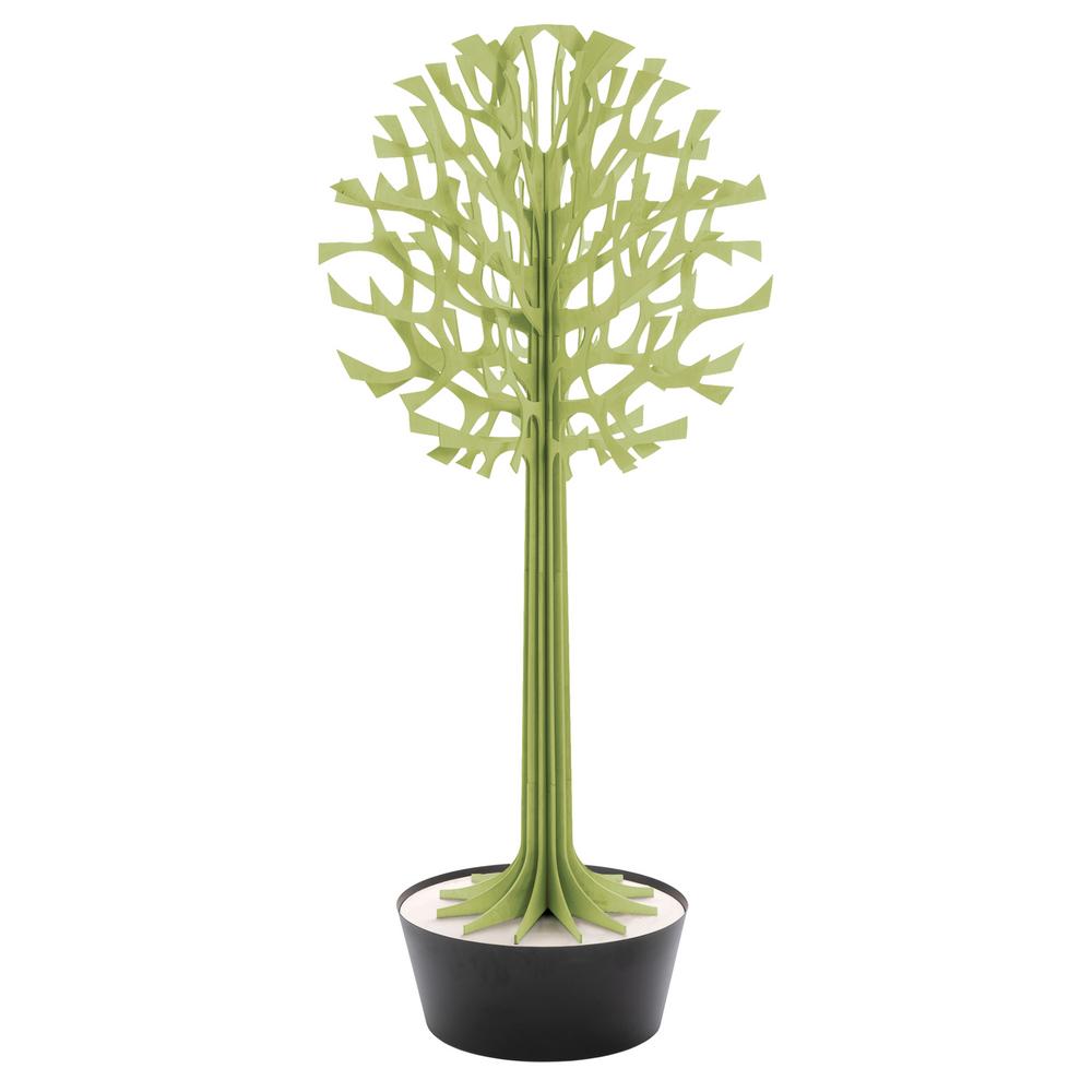 Lovi-puu 200cm, haaleanvihreä, koivuvanerista valmistettu, koottava puu mustassa ruukussa