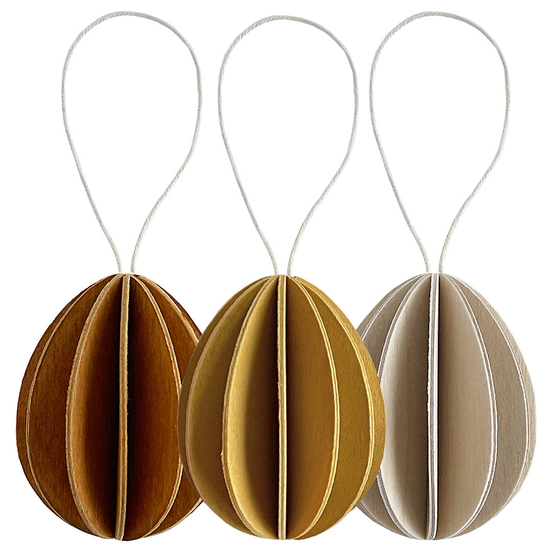 Wooden Easter Eggs 7cm by Lovi, 3pcs, cinnamon brown, honey yellow, natural wood