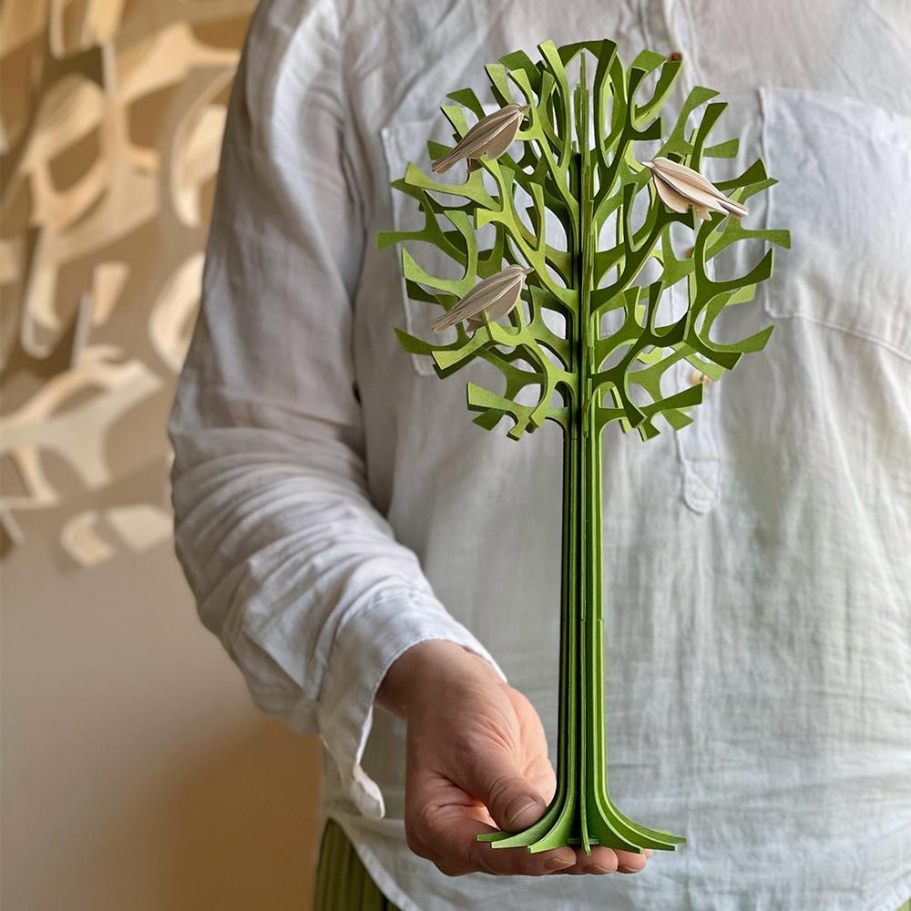 Lovi Tree 34cm, wooden decorative tree, color: tree light green, minibirds natural wood