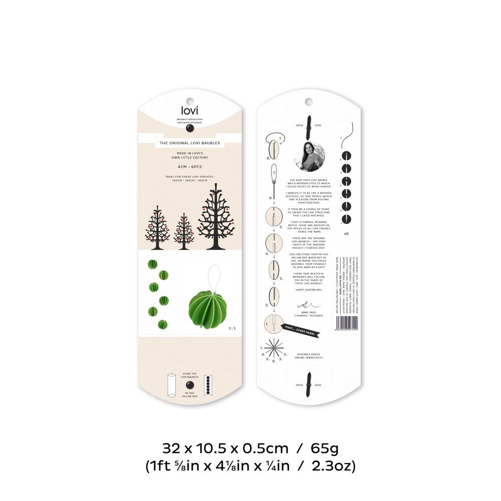Alkuperäiset Lovi-pallot 4cm, vaaleanvihreä, pakkaus, mitat ja paino
