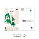 Lovi-tonttu 12cm, koottava puinen hahmo, pakkaus, mitat ja paino