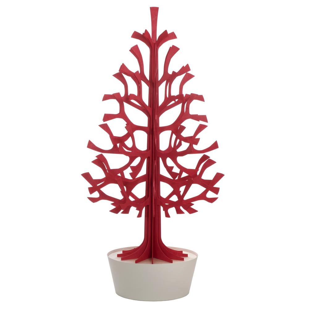 Lovi-kuusi 180cm, kirkkaanpunainen valkoisessa ruukussa, koottava puinen kuusi