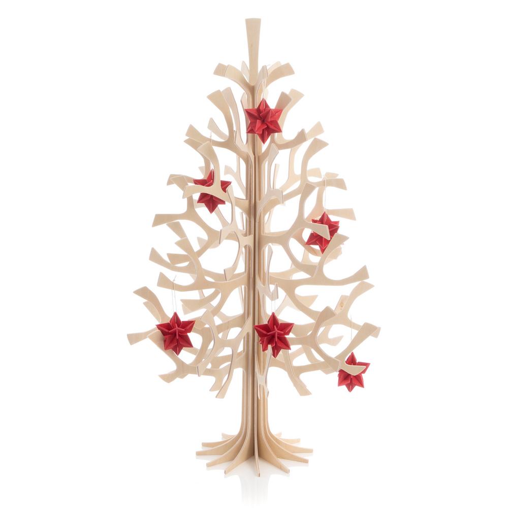 Lovi-kuusi 50cm, koristeltuna kirkkaanpunaisilla 5cm Lovi-tähdillä 