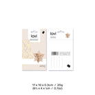 Lovi-tähti 5cm, koottava puinen koriste, pakkaus, mitat ja paino