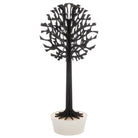 Lovi-puu 135cm, musta, koivuvanerista valmistettu, koottava puu valkoisessa ruukussa