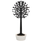 Lovi-puu 200cm, musta, koivuvanerista valmistettu, koottava puu valkoisessa ruukussa